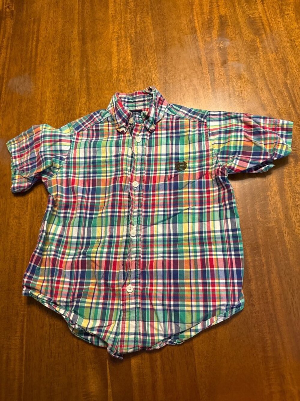 Chaps Boys Multicolor Plaid Button-Up Short-Sleeve Shirt Size 3T 100% Cotton
